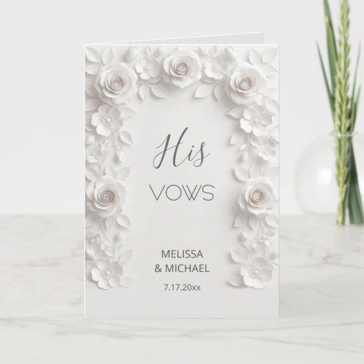 White 3D Roses Wedding Vow Card Kaart (Voorkant)