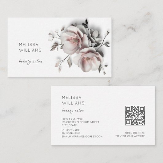 White 3D Simple Flowers Visitekaartje (Voorkant / Achterkant)