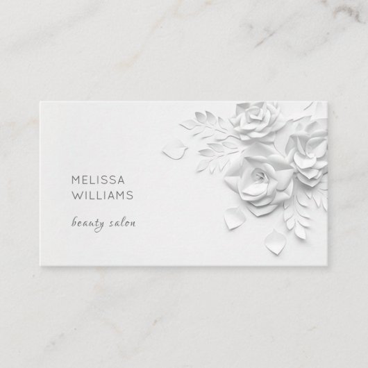 White 3D Simple Flowers Visitekaartje (Voorkant)
