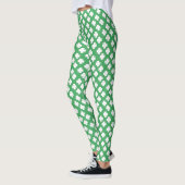 White 4 Leaf Clover Pattern op Groen Leggings (Links)