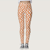 White 4 Leaf Clover Pattern op ORANJE Leggings (Voorkant)