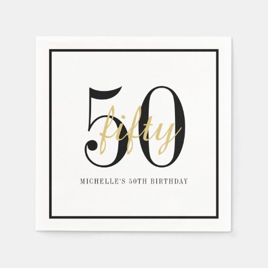 White 50th Birthday Party Black Gold Chic Servet (Voorkant)