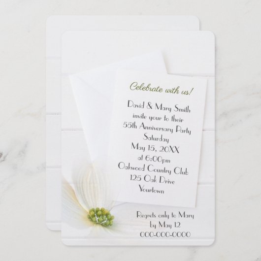 White 55th Jubileum Party Cosmos on White Wood Kaart (Voorkant / Achterkant)
