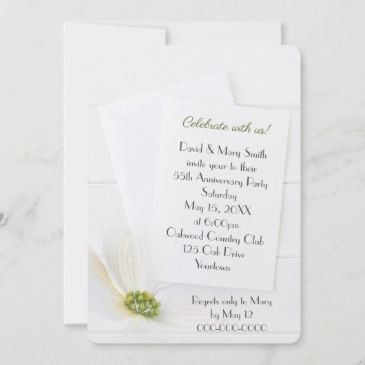 White 55th Jubileum Party Cosmos on White Wood Kaart (Voorkant)