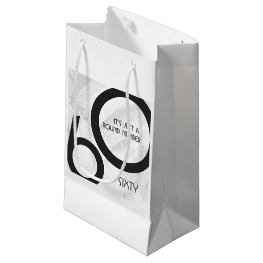 White 60 decade Birthday Klein Cadeauzakje (Voorkant Gekanteld)