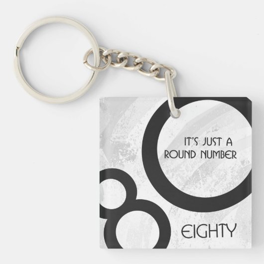 White 80 Decade Birthday Sleutelhanger (Voorkant)