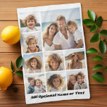 White 9 Photo Square Collage - met script zwart Theedoek<br><div class="desc">U kunt vierkante of selfie foto's voor dit ontwerp gebruiken. Gebruik acht vierkante foto's om een uniek en persoonlijk cadeau te creëer. Als u de afbeeldingen moet aanpassen, klik op het aanpassingshulpmiddel om veranderingen aan te brengen.</div>