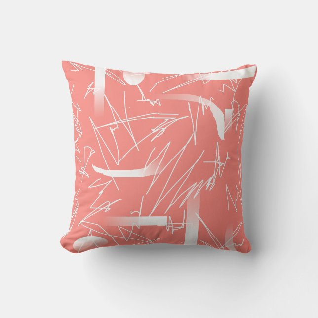 White Abstract Art Drawings Pattern Cushion Pillow Kussen (Voorkant)