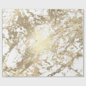 White Abstract Foxier Gold Marble Shiny Metallic Cadeaupapier (Vlak)