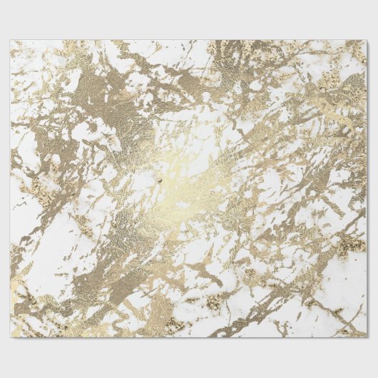 White Abstract Foxier Gold Marble Shiny Metallic Cadeaupapier (Vlak)