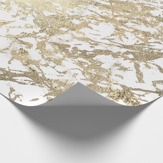 White Abstract Foxier Gold Marble Shiny Metallic Cadeaupapier (Hoek)