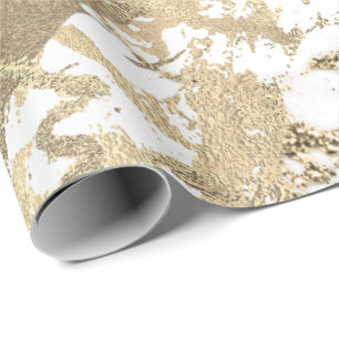 White Abstract Foxier Gold Marble Shiny Metallic Cadeaupapier