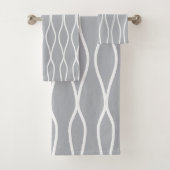 White Abstract Wavy Geometric Pattern on Grey Bad Handdoek (Insitu)