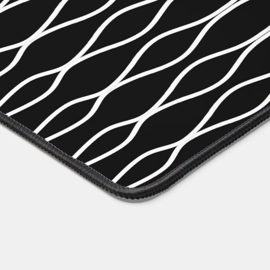 White Abstract Wavy Geometric Pattern op Black Bureaumat (Hoek)