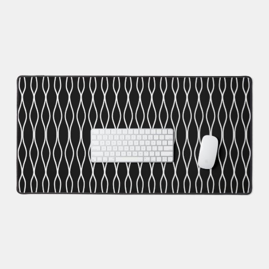 White Abstract Wavy Geometric Pattern op Black Bureaumat (Keyboard & Muis)