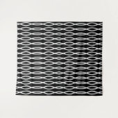 White Abstract Wavy Geometric Pattern op Black Wandkleed (Voorkant (horizontaal))