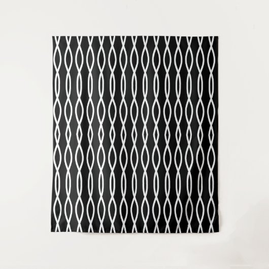 White Abstract Wavy Geometric Pattern op Black Wandkleed (Voorkant)