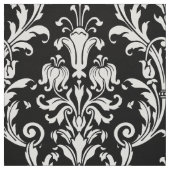 White Acanthus Damask on Black Stof (Swatch)