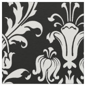 White Acanthus Damask on Black Stof (Close Up)
