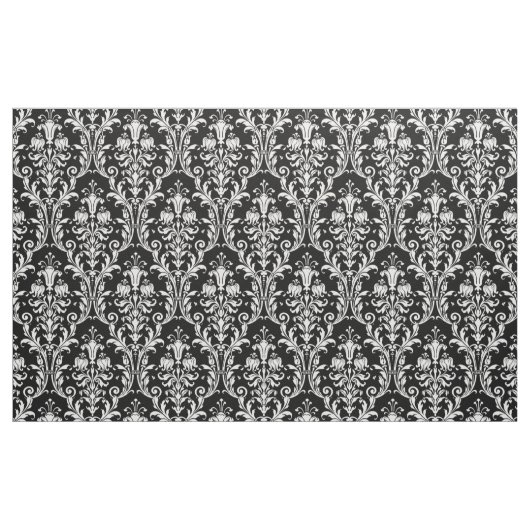 White Acanthus Damask on Black Stof (Yard (91,4 cm))