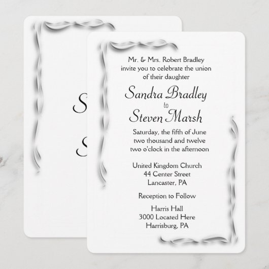 White Accent Wedding Invitation 5"x 7" Kaart (Voorkant / Achterkant)