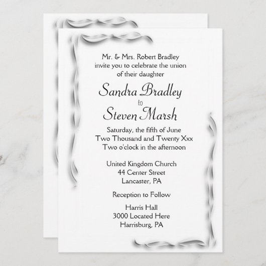 White Accent Wedding Uitnodiging (Voorkant / Achterkant)