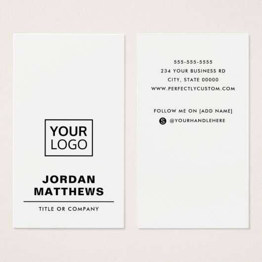 White add logo social media vertical visitekaartje (Voorkant /achterkant)