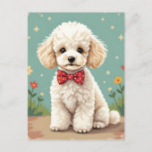White adorable poodle with bow tie briefkaart (Voorkant)