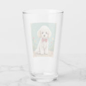 White adorable poodle with bow tie glas (Achterkant)