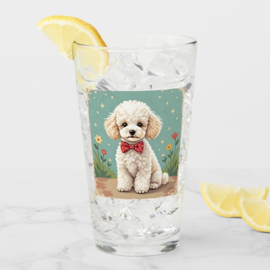 White adorable poodle with bow tie glas (Voorkant ijs)