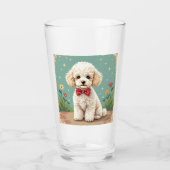 White adorable poodle with bow tie glas (Voorkant)