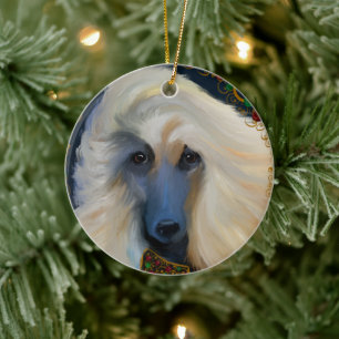 White Afghan Hound Keramisch Ornament
