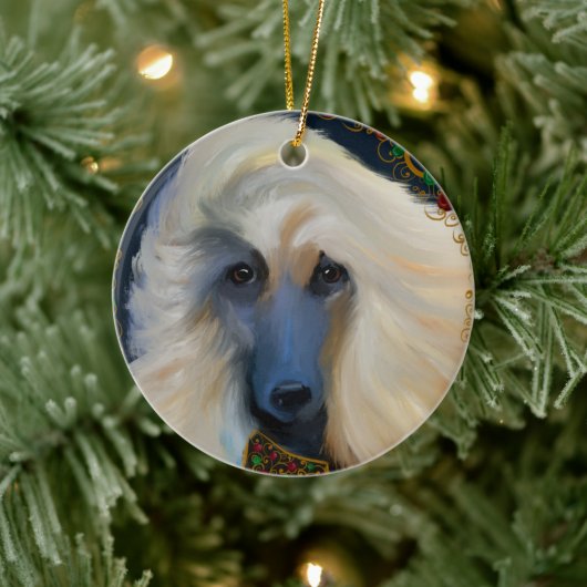White Afghan Hound Keramisch Ornament (Boom)