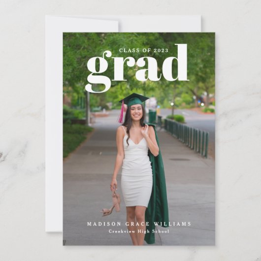 White AFSTUDEERDER Bold Letters Foto aankondiging (Voorkant)