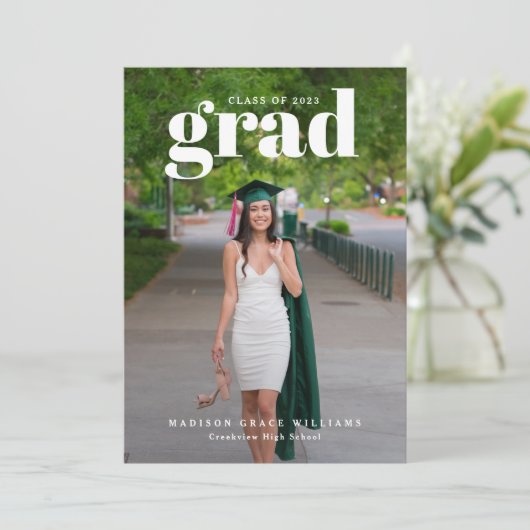 White AFSTUDEERDER Bold Letters Foto aankondiging (Staand voorkant)