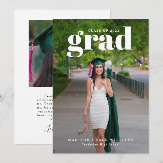 White AFSTUDEERDER Bold Letters Foto aankondiging (Voorkant / Achterkant)