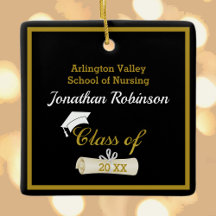 White Afstudeerder Pet en Diploma Ceramic Ornament