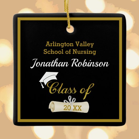 White Afstudeerder Pet en Diploma Ceramic Ornament