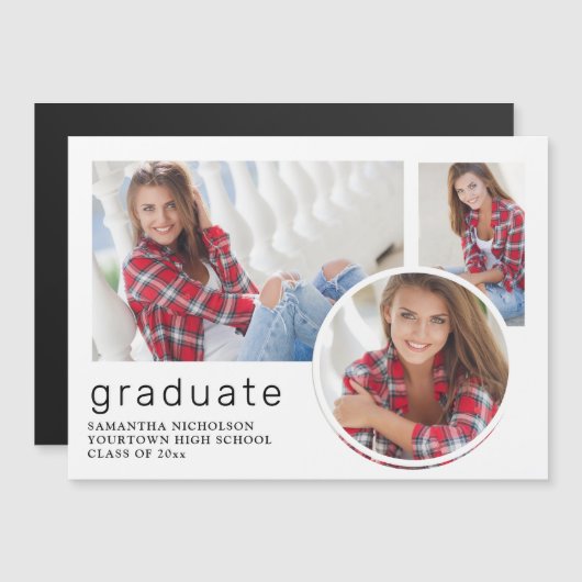 White Afstuderen 3 Aankondiging van fotocollage (Voorkant / Achterkant)