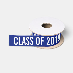 White Afstuderen Class of 2019 Typography Navy Blu Satijnen Lint