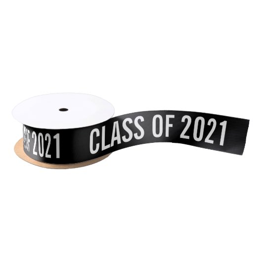 White Afstuderen Class of 2021 Typography Black Satijnen Lint (Spoel)