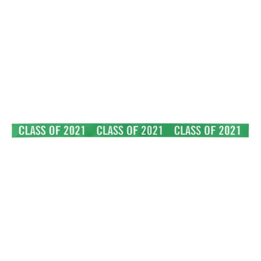 White Afstuderen Class of 2021 Typography Green Satijnen Lint (Voorkant)