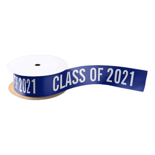 White Afstuderen Class of 2021 Typography Navy Blu Satijnen Lint (Spoel)