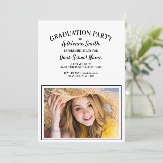 White Afstuderen College Party foto Kaart (Staand voorkant)