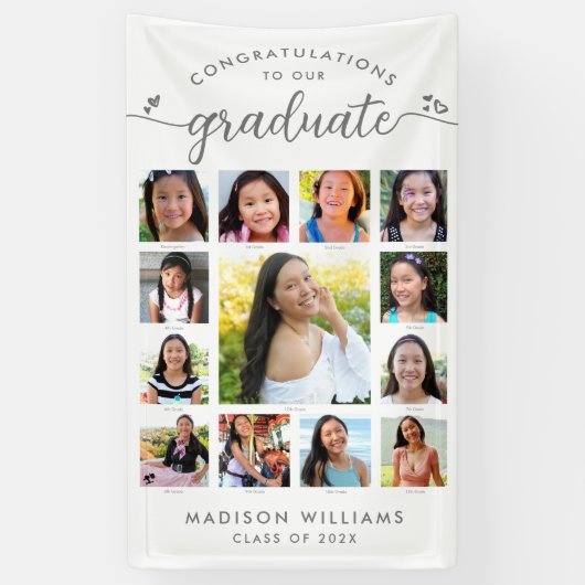 White Afstuderen K-12 Modern Script Photo Collage Spandoek (Verticaal)