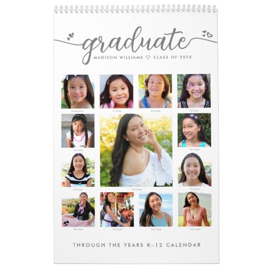 White Afstuderen K–12 Script Photo Collage 15 maan Kalender (Hoes)