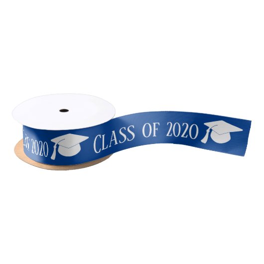 White Afstuderen Pet | Klasse 2020 Navy Blue Satijnen Lint (Spoel)