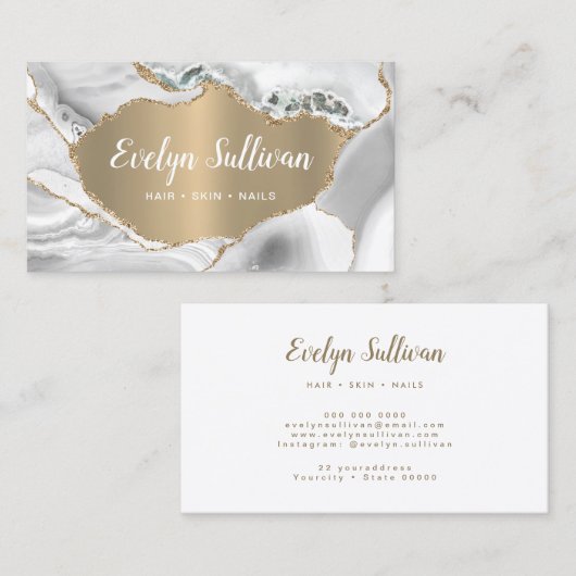 White Agate Faux Gold Foil visitekaartje (Voorkant / Achterkant)