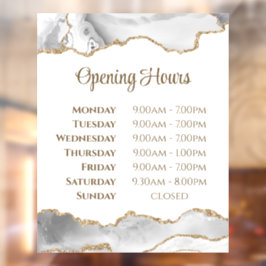 White Agate Opening Uours Window Cling Raamsticker