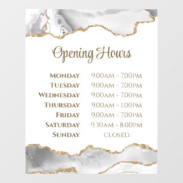 White Agate Opening Uours Window Cling Raamsticker